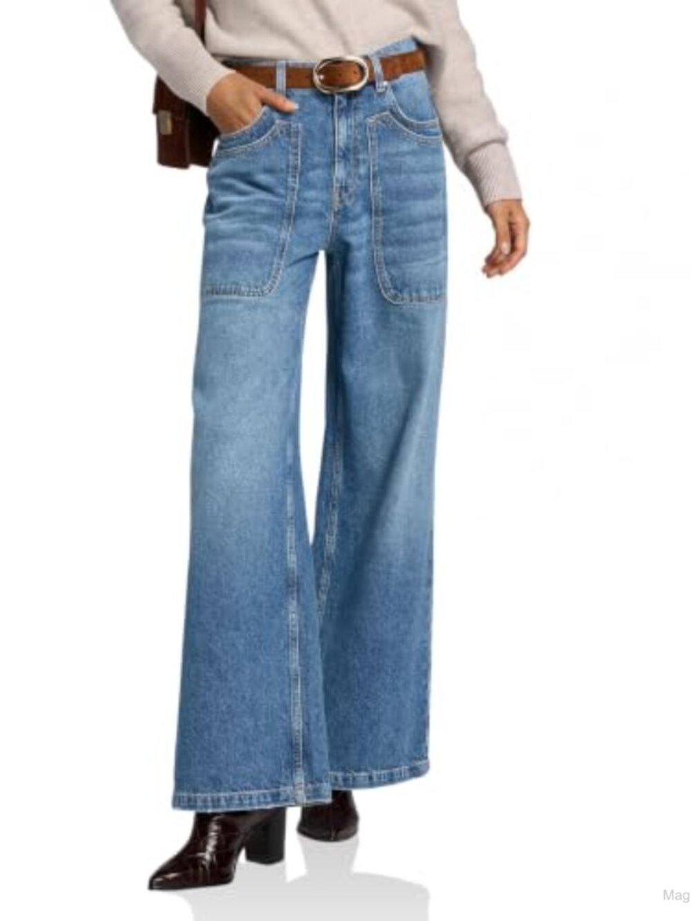 Womens Wide Leg Flared Jeans High Waisted Stretch Denim Pants